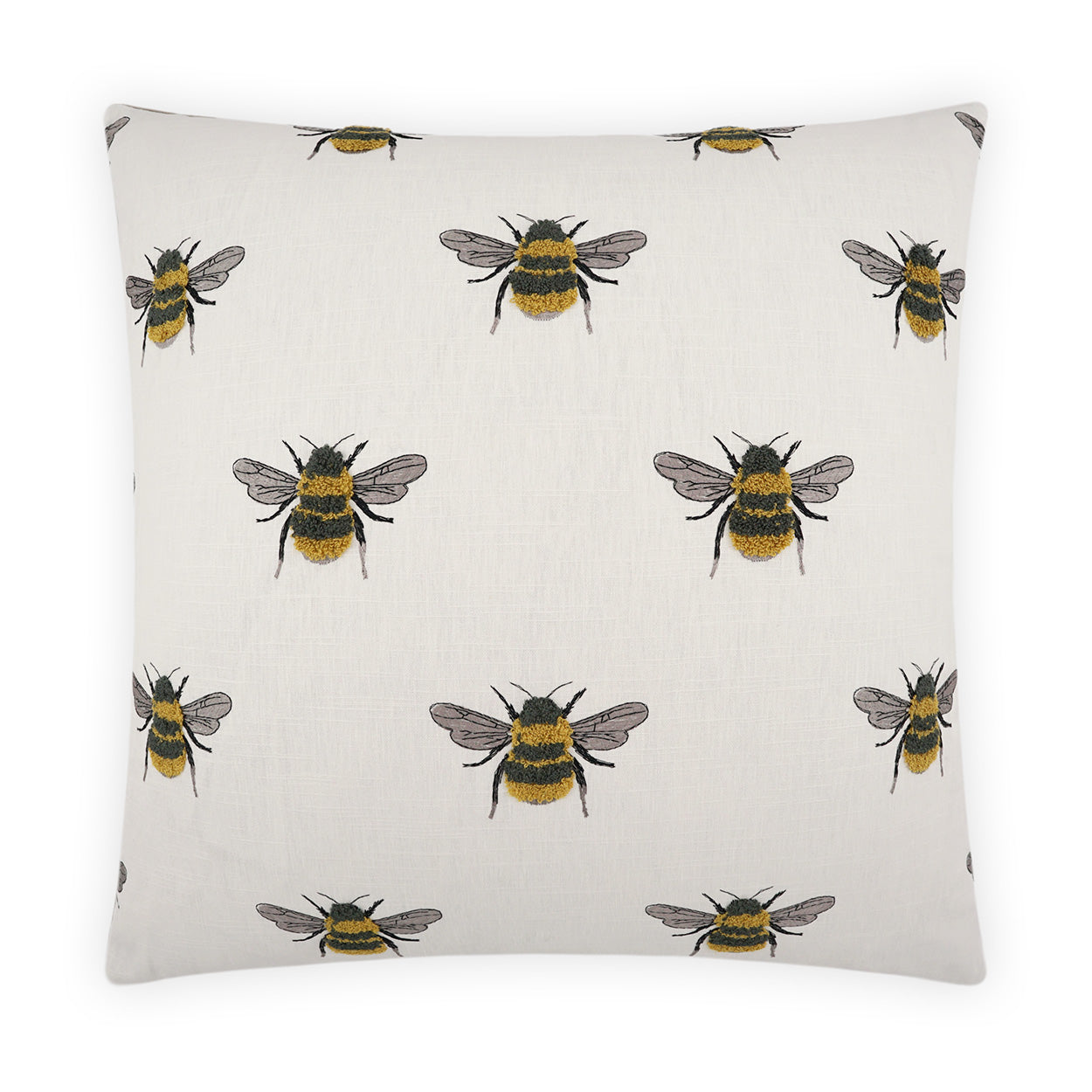 D.V. KAP HOME   24" x 24" Busy Bee Pillow - White Novelty, Embroidery    - 3914-W-2424