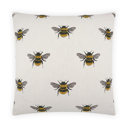 D.V. KAP HOME   24" x 24" Busy Bee Pillow - White Novelty, Embroidery    - 3914-W-2424