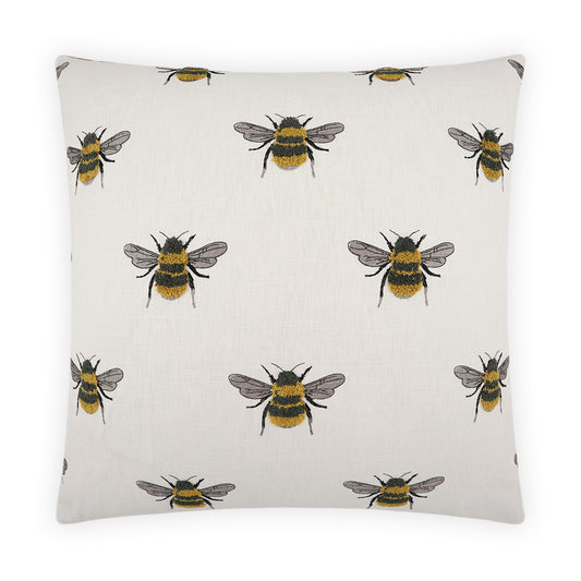 D.V. KAP HOME   24" x 24" Busy Bee Pillow - White Novelty, Embroidery    - 3914-W-2424