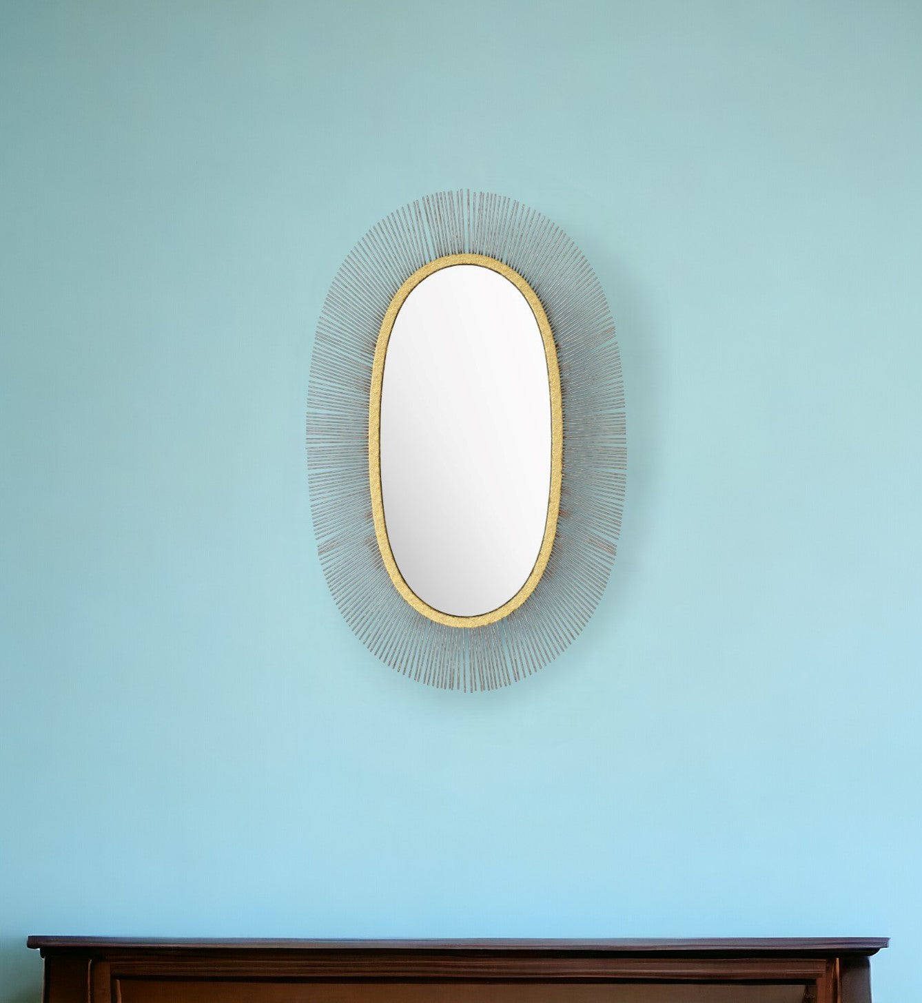 38" Black and Gold Oval Framed Accent Mirror