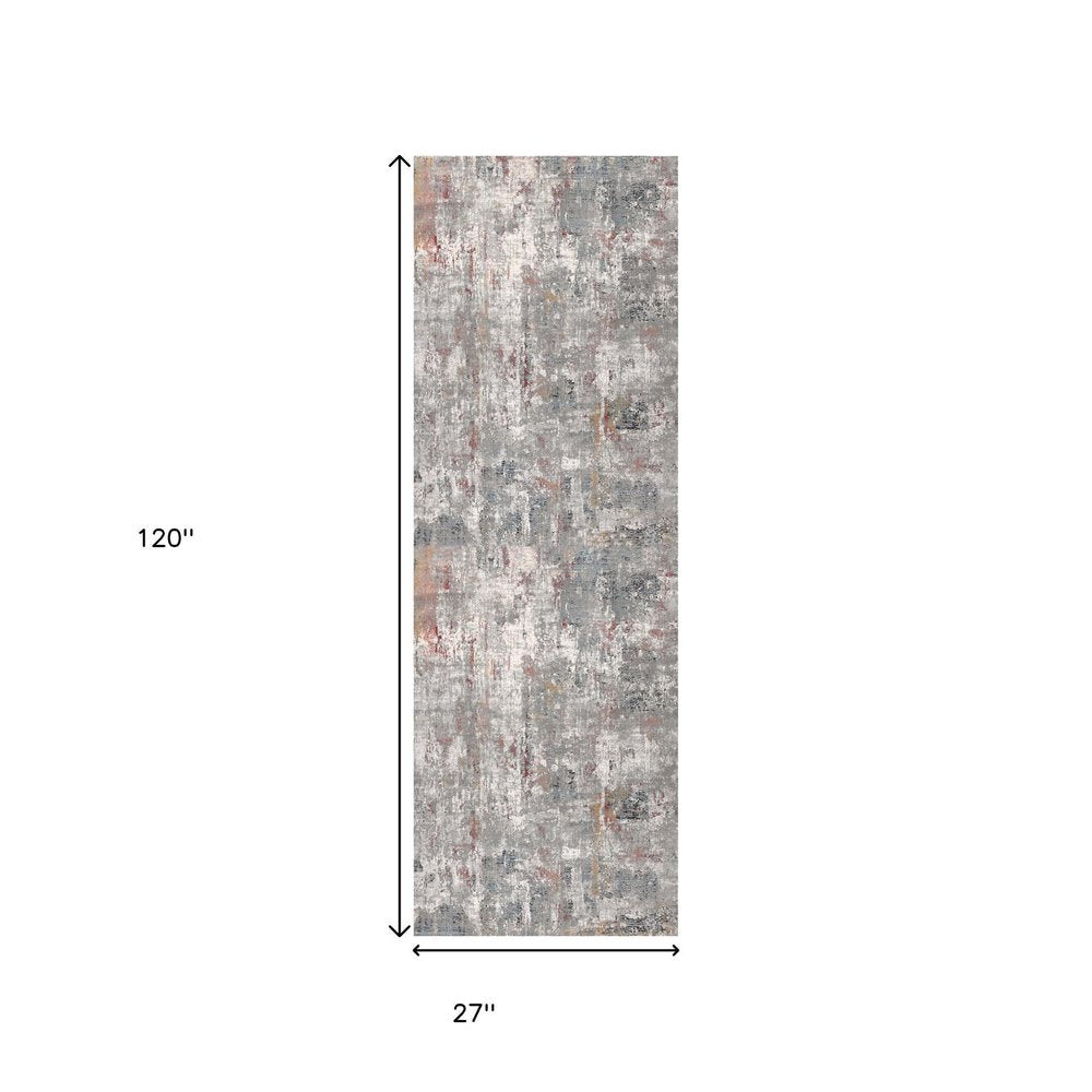 2' X 10' Gray And Ivory Abstract Runner Rug
