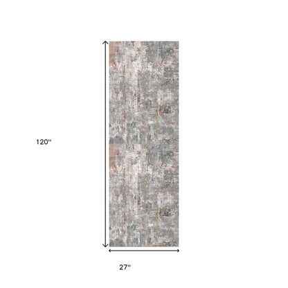 2' X 10' Gray And Ivory Abstract Runner Rug