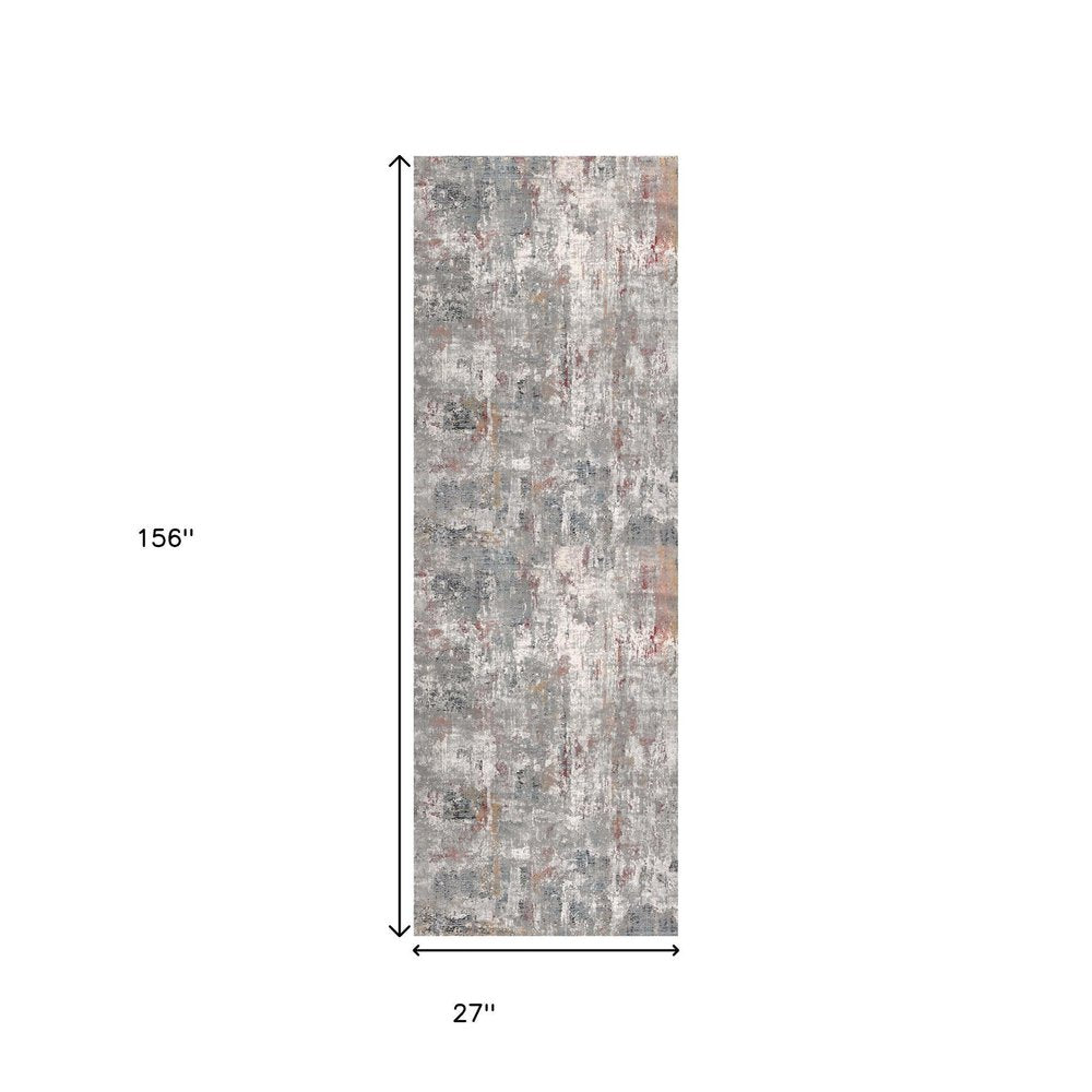 2' X 10' Gray And Ivory Abstract Runner Rug