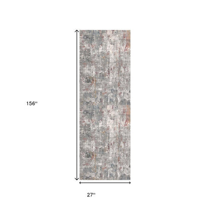 2' X 10' Gray And Ivory Abstract Runner Rug