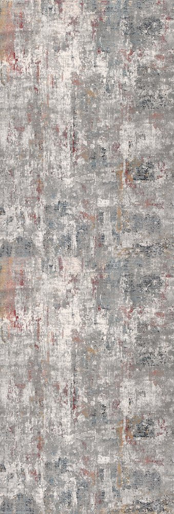 2' X 10' Gray And Ivory Abstract Runner Rug