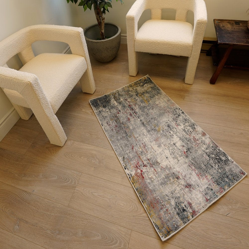 2' X 10' Gray And Ivory Abstract Runner Rug
