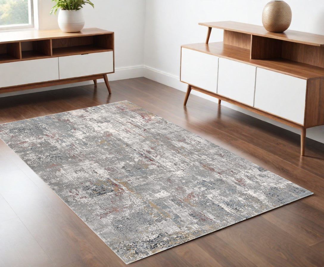 2' X 10' Gray And Ivory Abstract Runner Rug