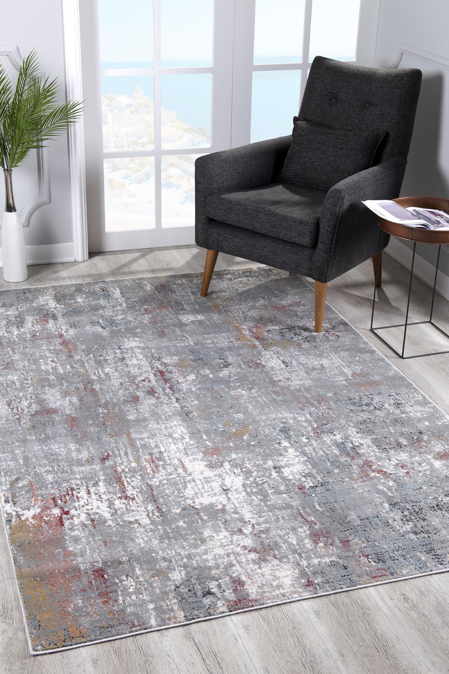 2' X 10' Gray And Ivory Abstract Runner Rug