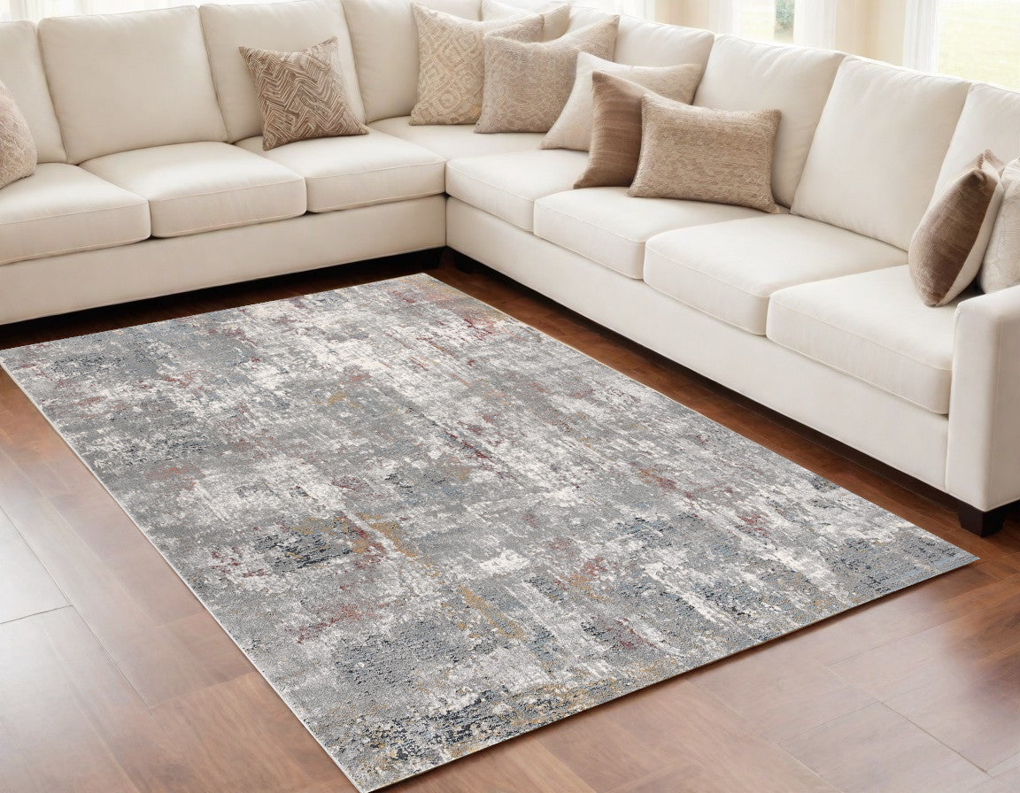 2' X 10' Gray And Ivory Abstract Runner Rug