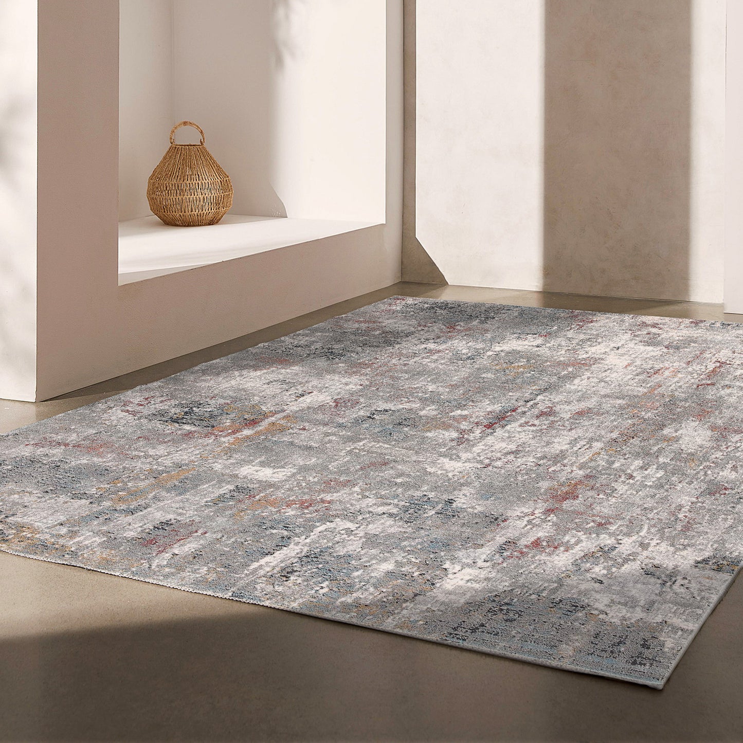 2' X 10' Gray And Ivory Abstract Runner Rug