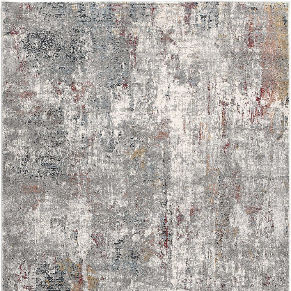 2' X 10' Gray And Ivory Abstract Runner Rug