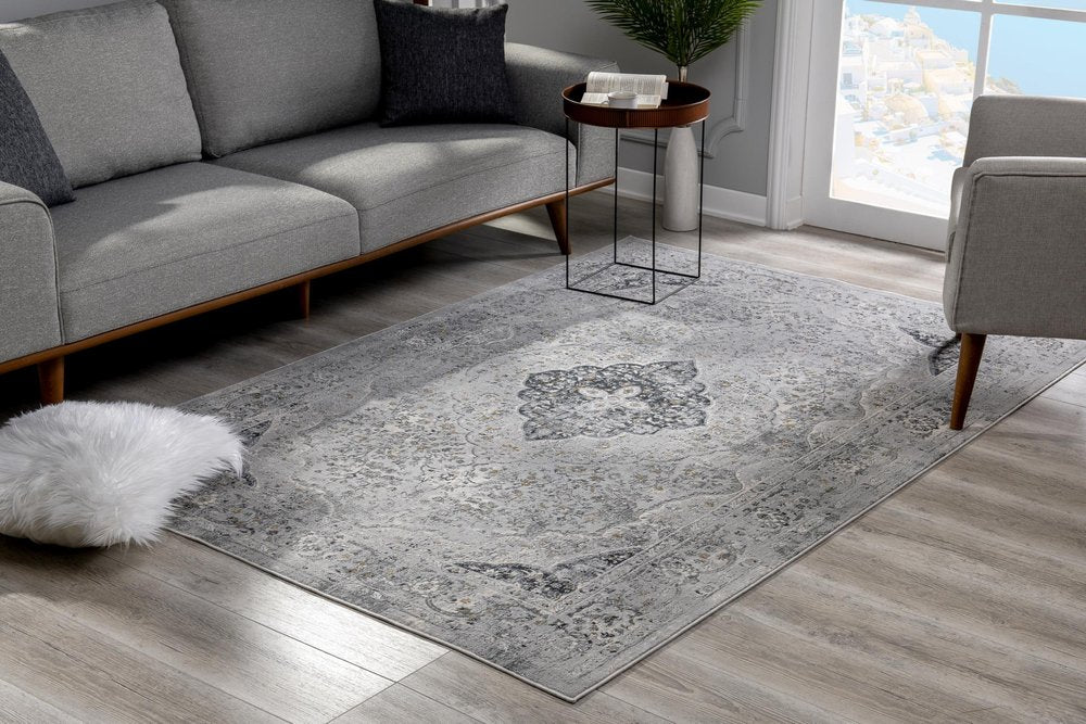 7' X 10' Gray Distressed Decorative Area Rug