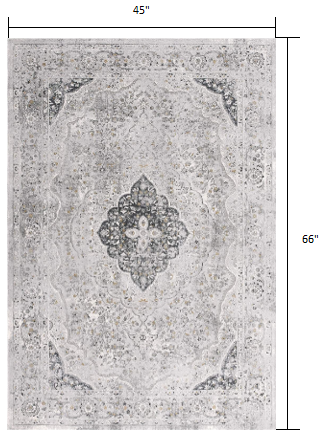 4' X 6' Grey Oriental Area Rug