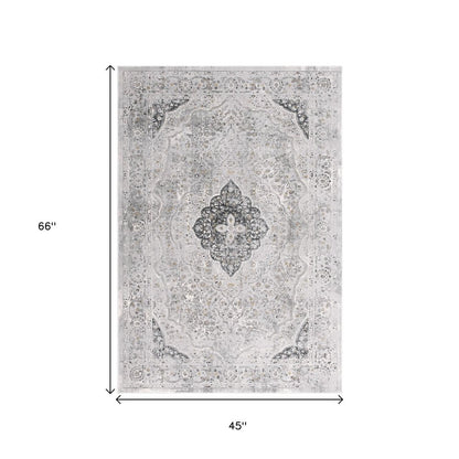 4' X 6' Grey Oriental Area Rug