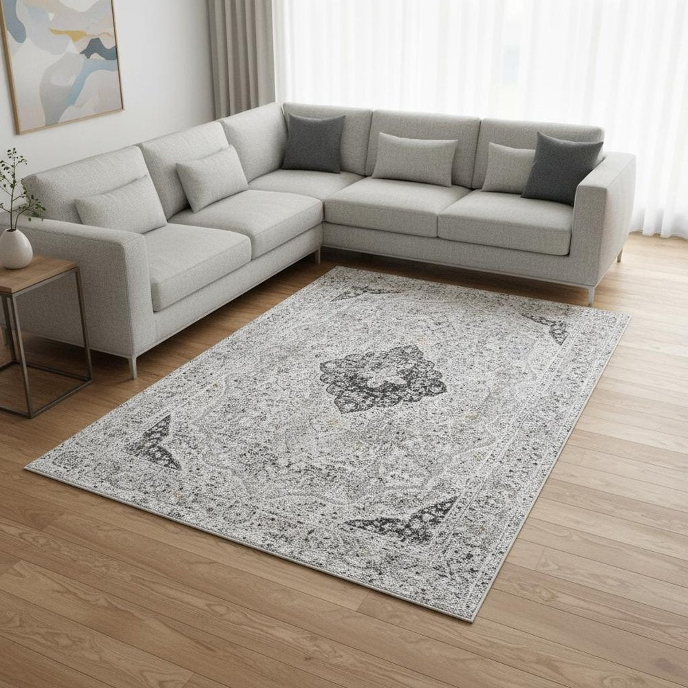 7' X 10' Gray Distressed Decorative Area Rug