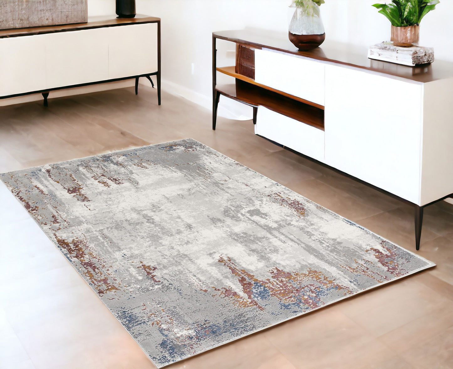 4' X 6' Gray And Ivory Modern Abstract Area Rug