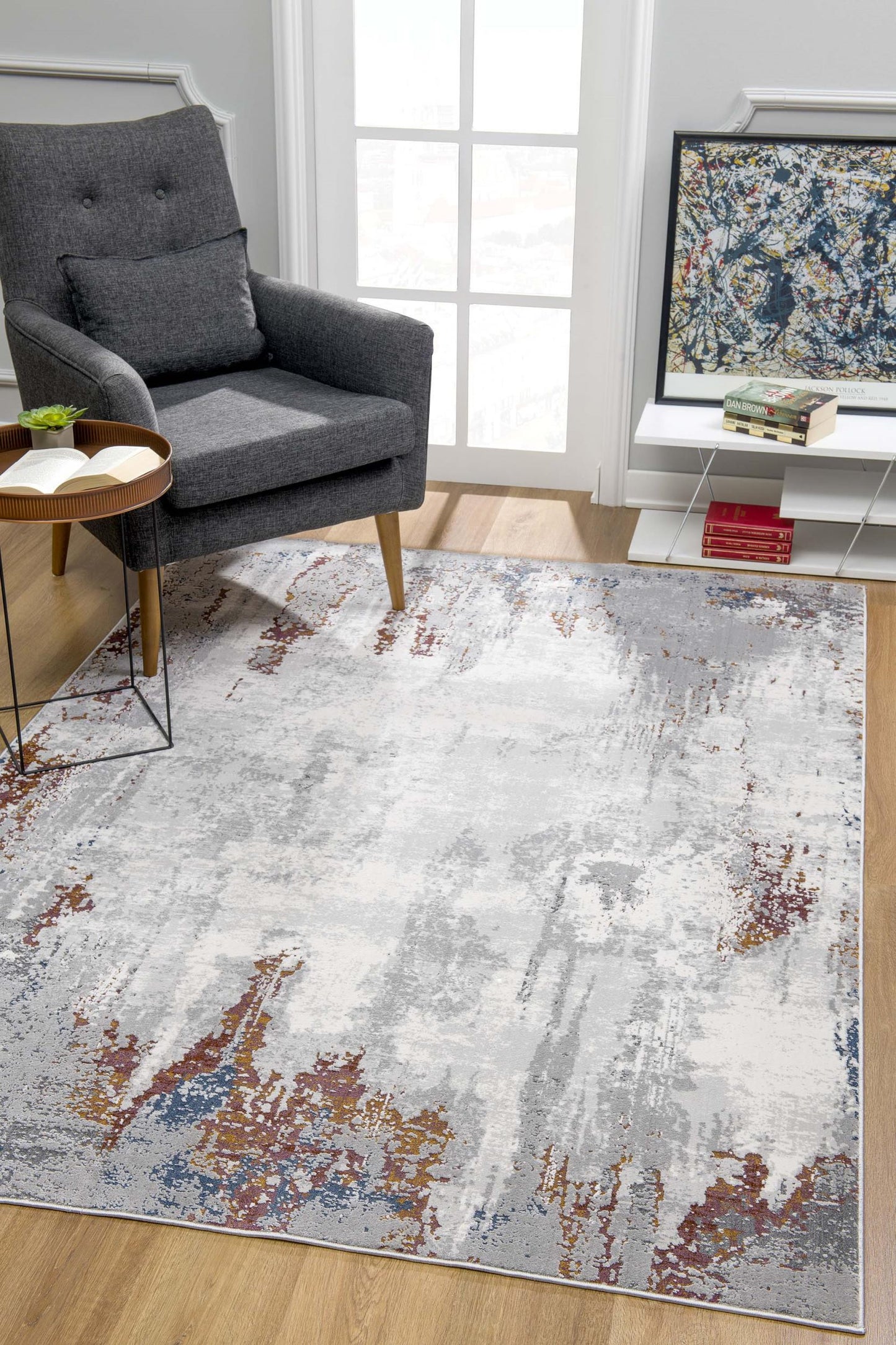 4' X 6' Gray And Ivory Modern Abstract Area Rug