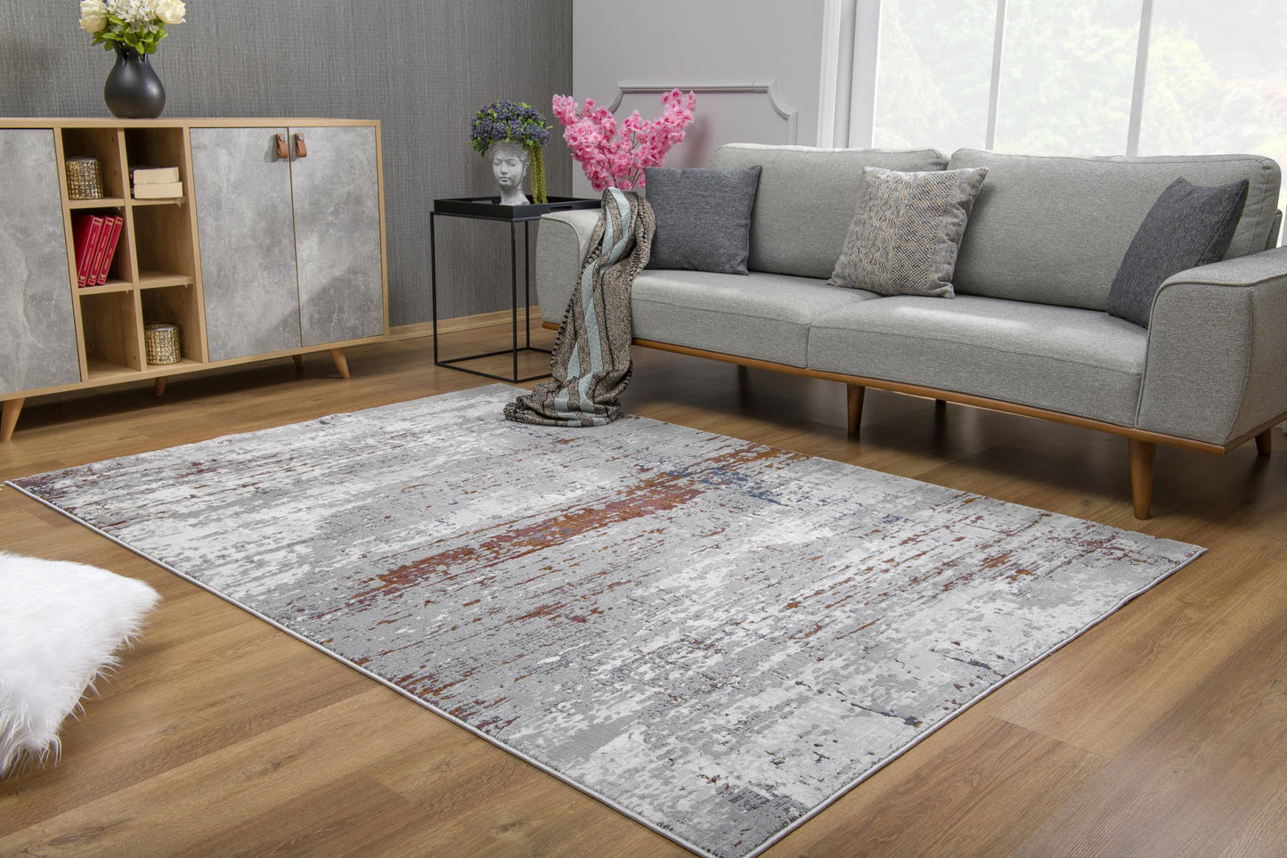 7' X 10' Gray And Brown Abstract Scraped Area Rug