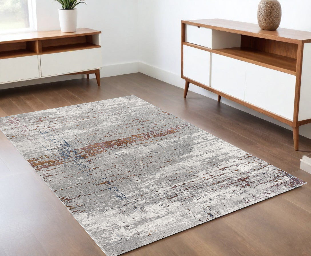 4’ X 6’ Gray And Brown Abstract Scraped Area Rug