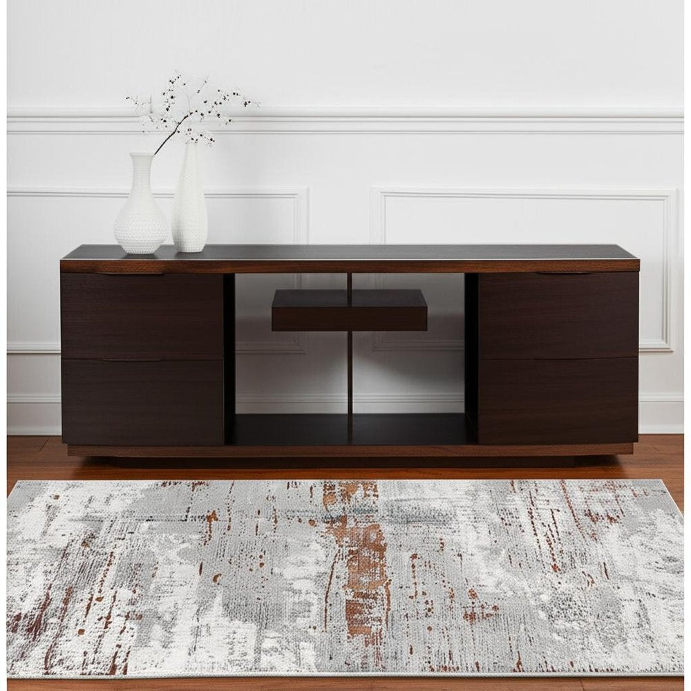 7' X 10' Gray And Brown Abstract Scraped Area Rug