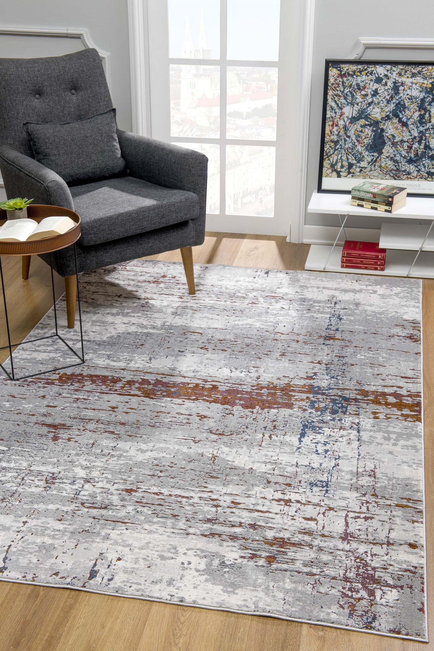 7' X 10' Gray And Brown Abstract Scraped Area Rug