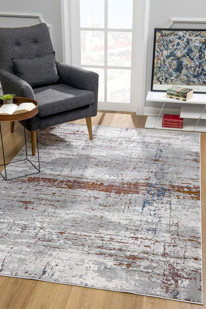 7' X 10' Gray And Brown Abstract Scraped Area Rug