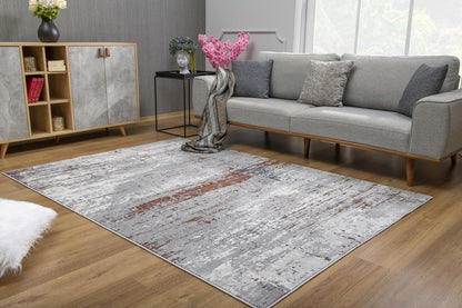 7' X 10' Gray And Brown Abstract Scraped Area Rug