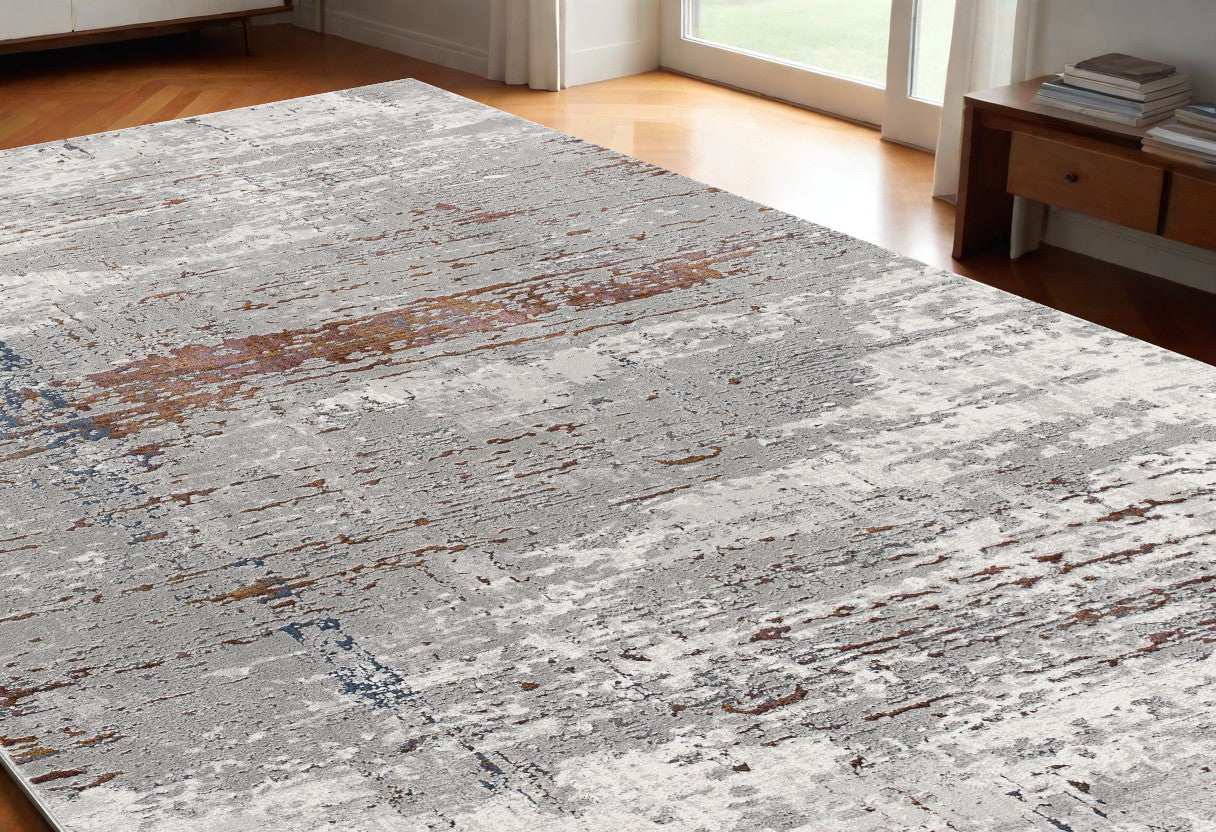 4' X 6' Gray And Brown Abstract Scraped Area Rug