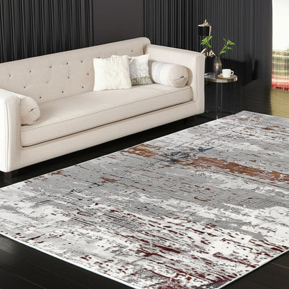 7' X 10' Gray And Brown Abstract Scraped Area Rug