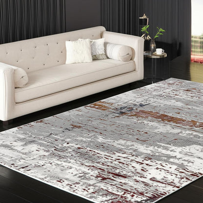 7' X 10' Gray And Brown Abstract Scraped Area Rug