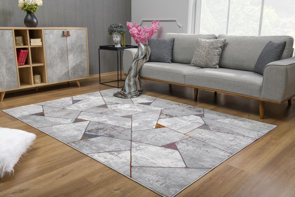 7' X 10' Grey Geometric Area Rug