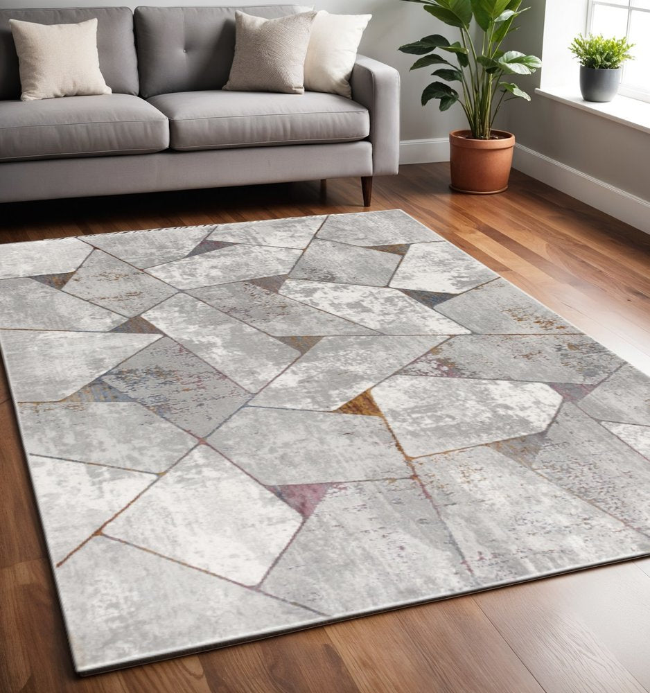 7' X 10' Grey Geometric Area Rug