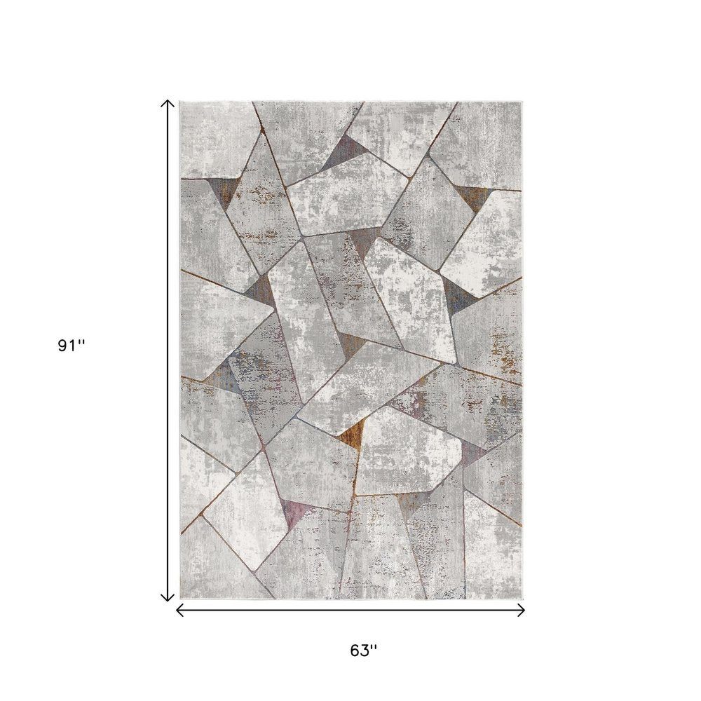 5' X 8' Grey Geometric Area Rug