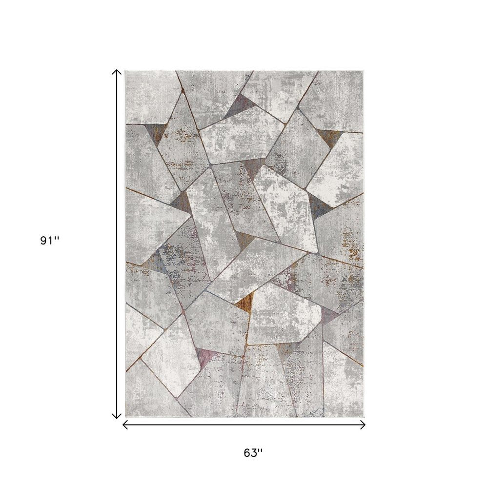 5' X 8' Grey Geometric Area Rug