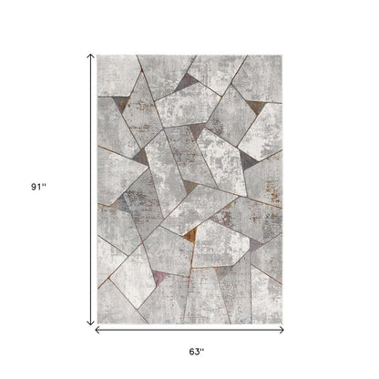 5' X 8' Grey Geometric Area Rug