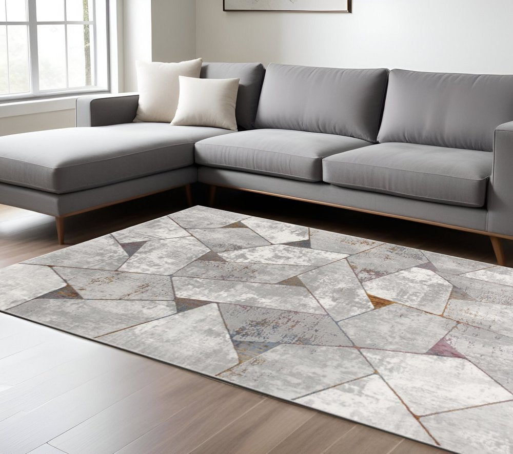 7' X 10' Grey Geometric Area Rug