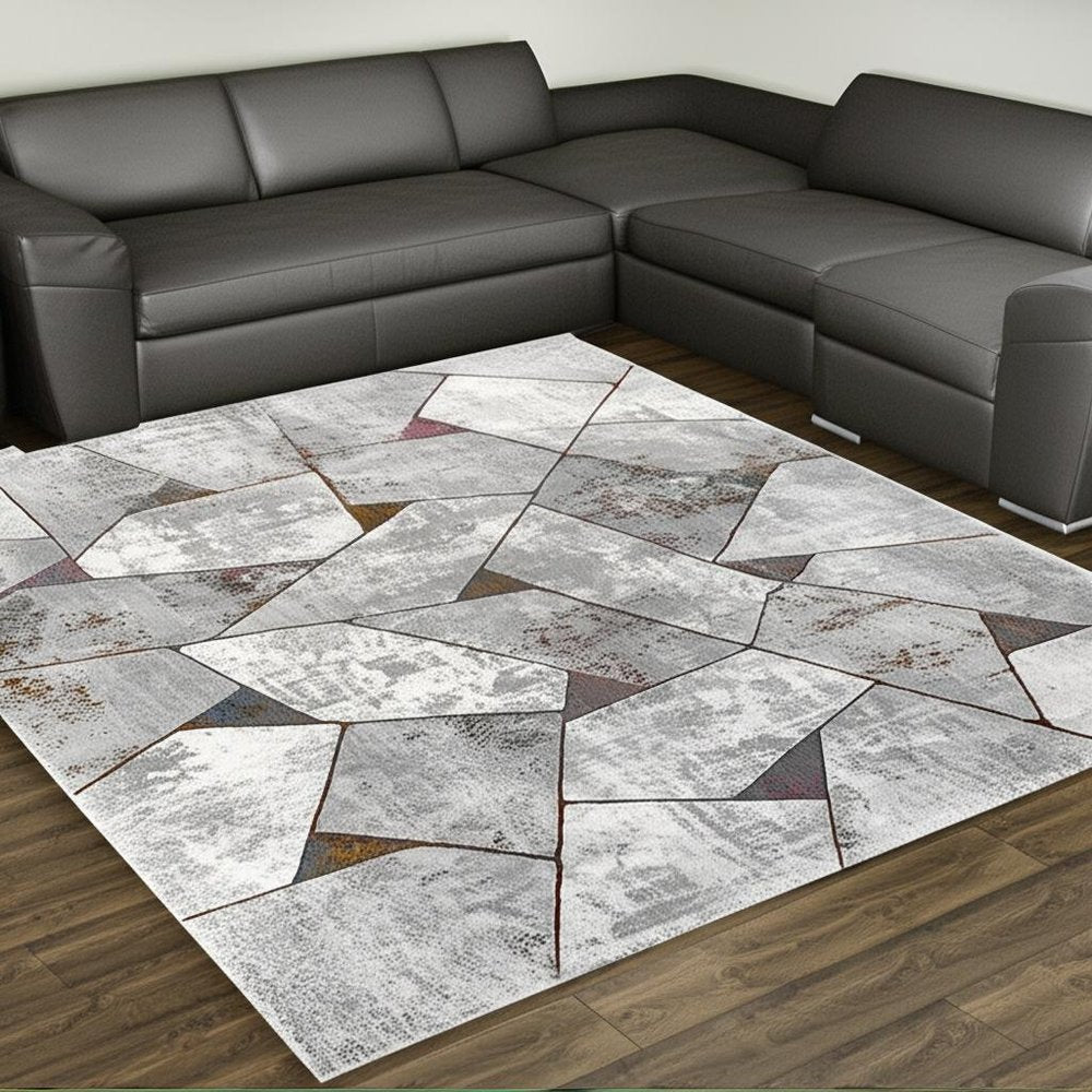 7' X 10' Grey Geometric Area Rug