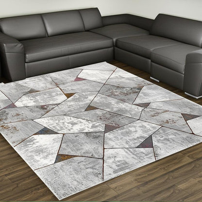 7' X 10' Grey Geometric Area Rug