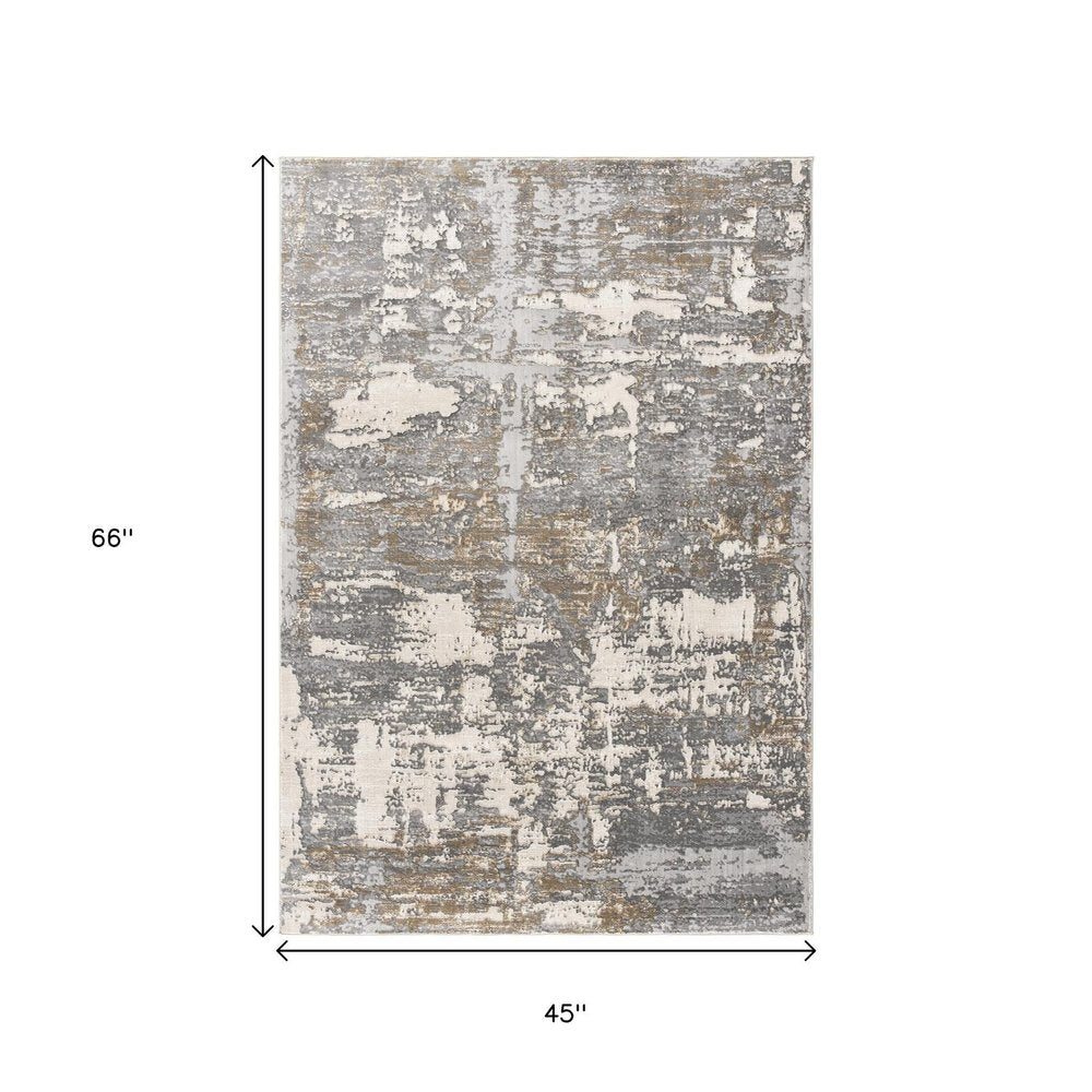 7' X 10' Beige And Gray Distressed Area Rug
