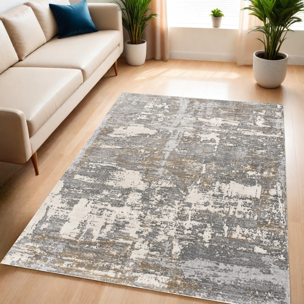 4' X 6' Beige And Gray Distressed Area Rug