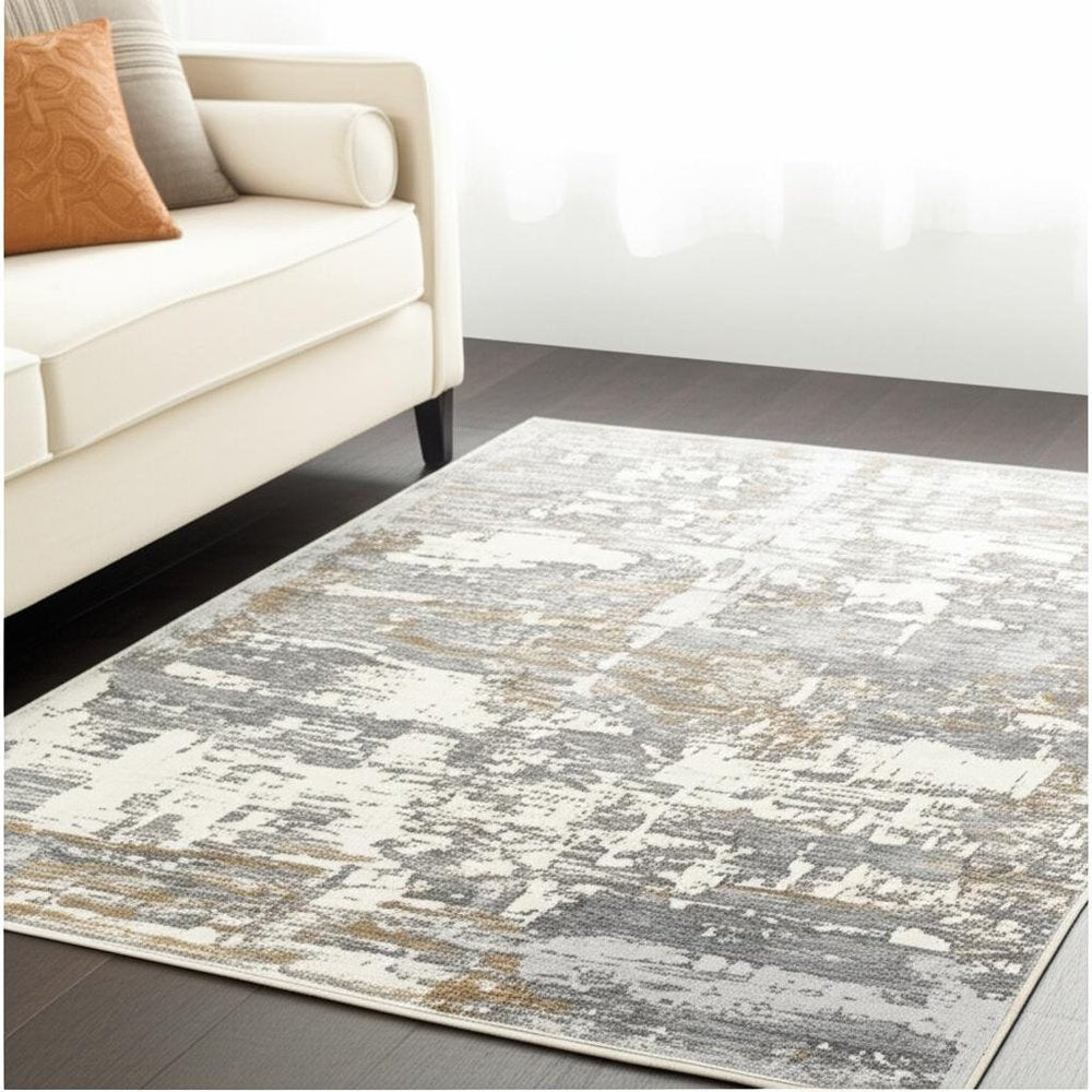 7' X 10' Beige And Gray Distressed Area Rug