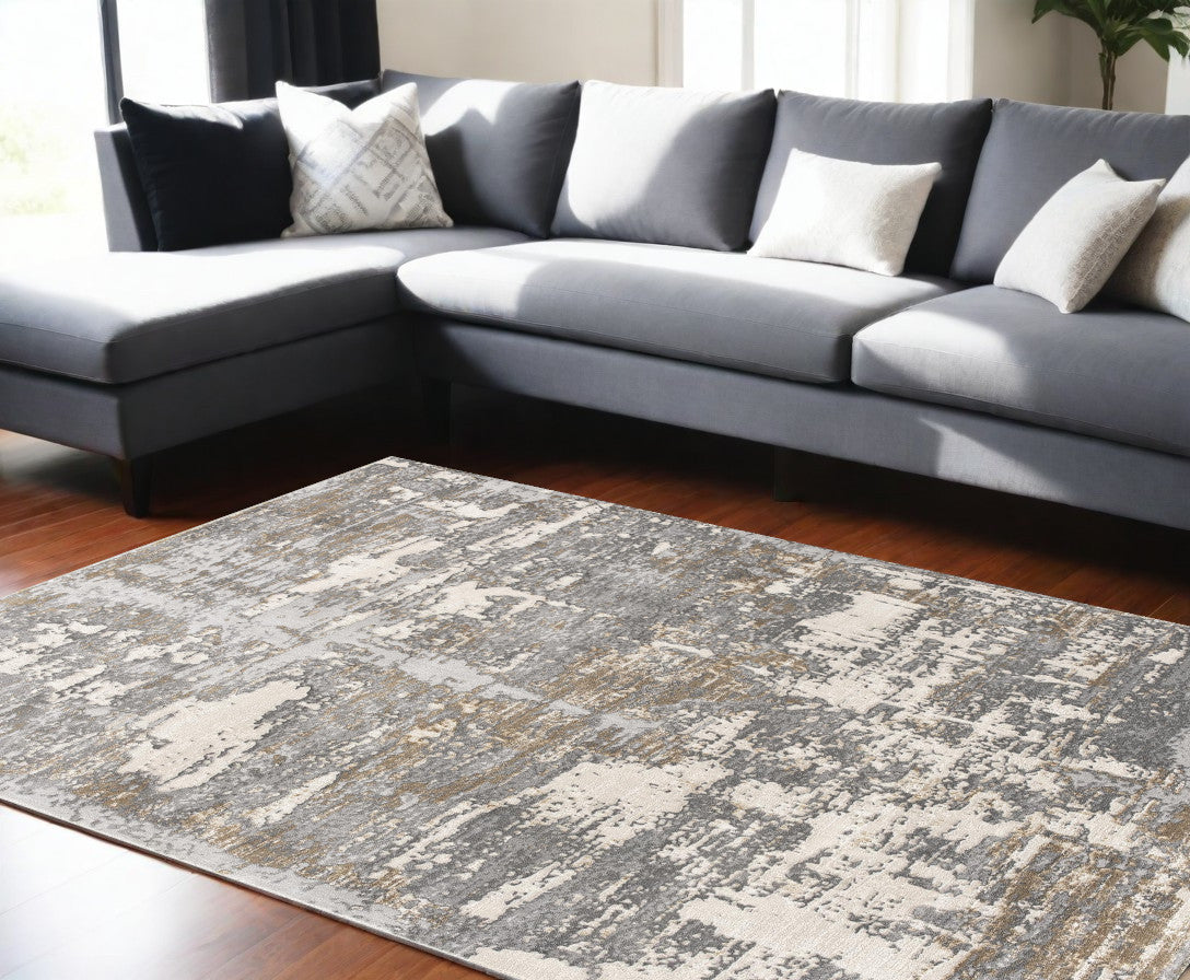 4' X 6' Beige And Gray Distressed Area Rug