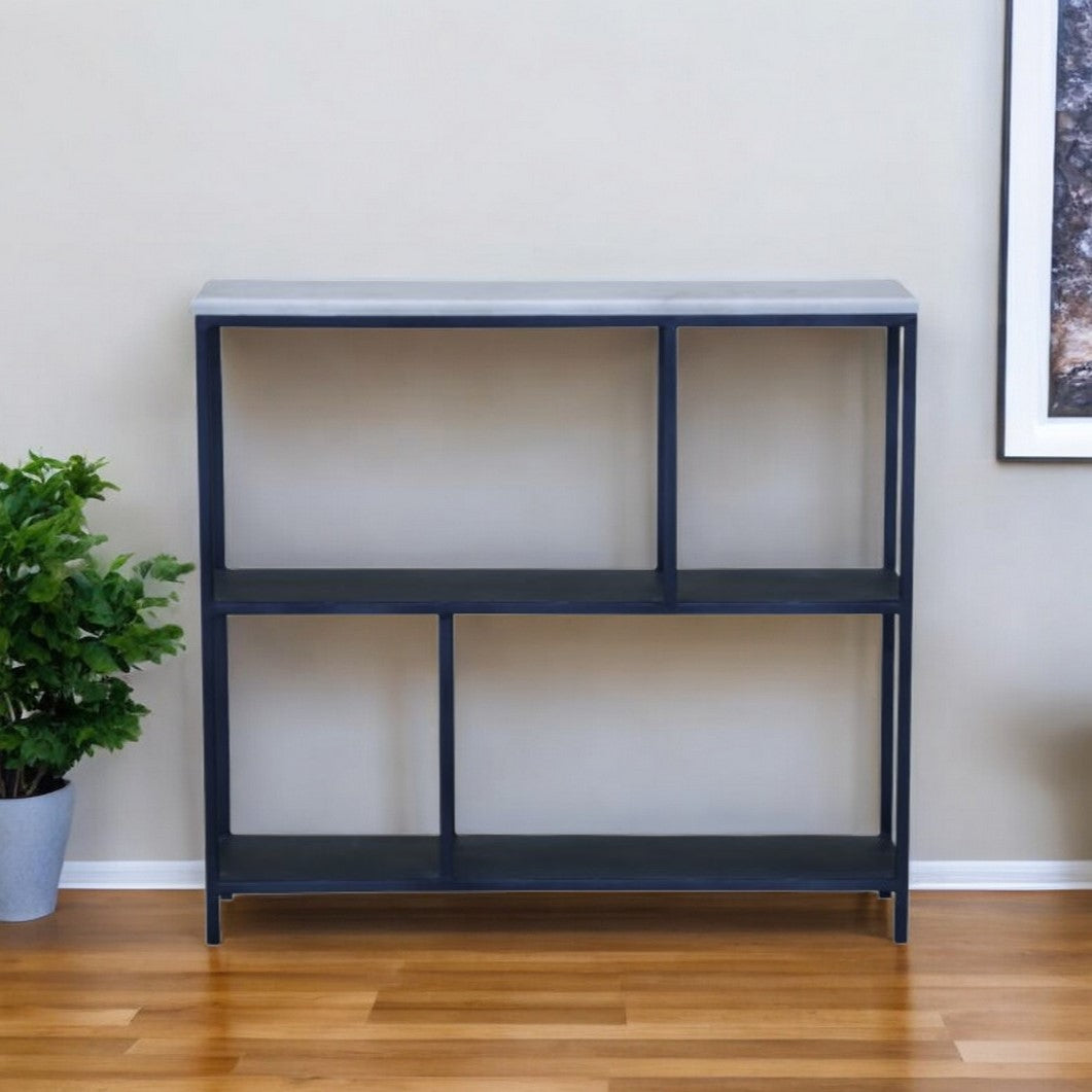 30" Black and White Iron Three Tier Geometric Bookcase