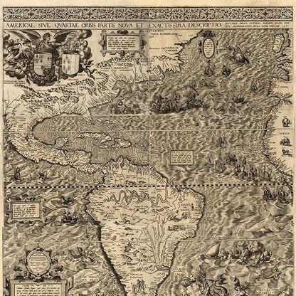 Vintage 1598 Map Of The Americas Unframed Print Wall Art