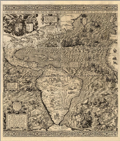 Vintage 1598 Map Of The Americas Unframed Print Wall Art