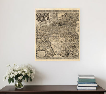 Vintage 1598 Map Of The Americas Unframed Print Wall Art
