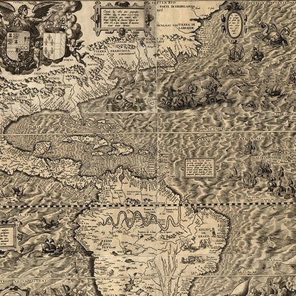 Vintage 1598 Map Of The Americas Unframed Print Wall Art