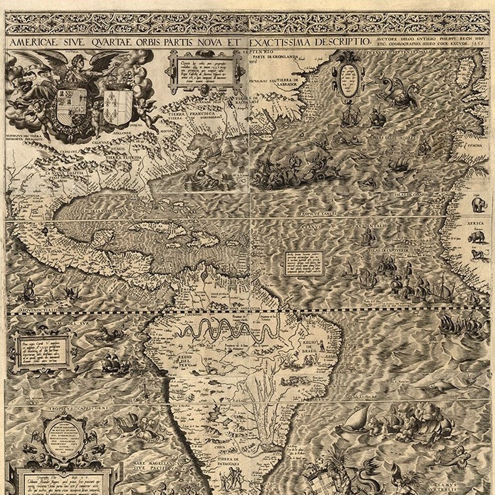 Vintage 1598 Map Of The Americas Unframed Print Wall Art