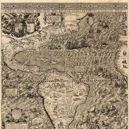 Vintage 1598 Map Of The Americas Unframed Print Wall Art