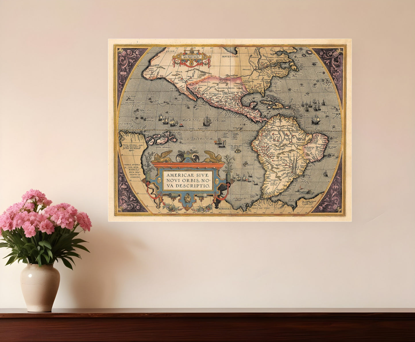 Vintage 1598 Map Of The Americas Unframed Print Wall Art